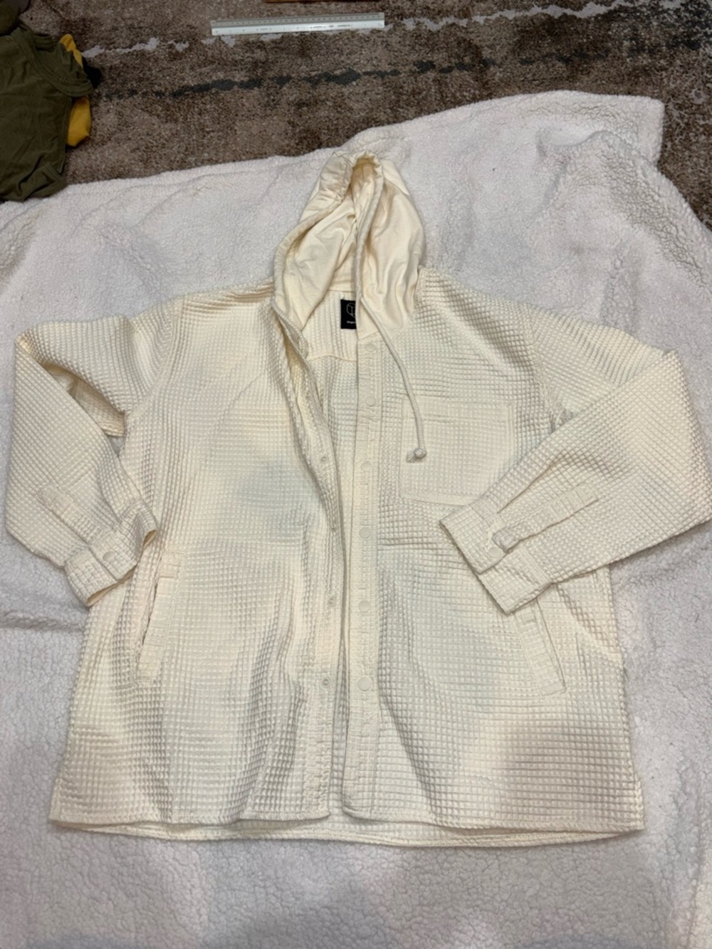 Classic Cream Hooded Waffle Jacket L